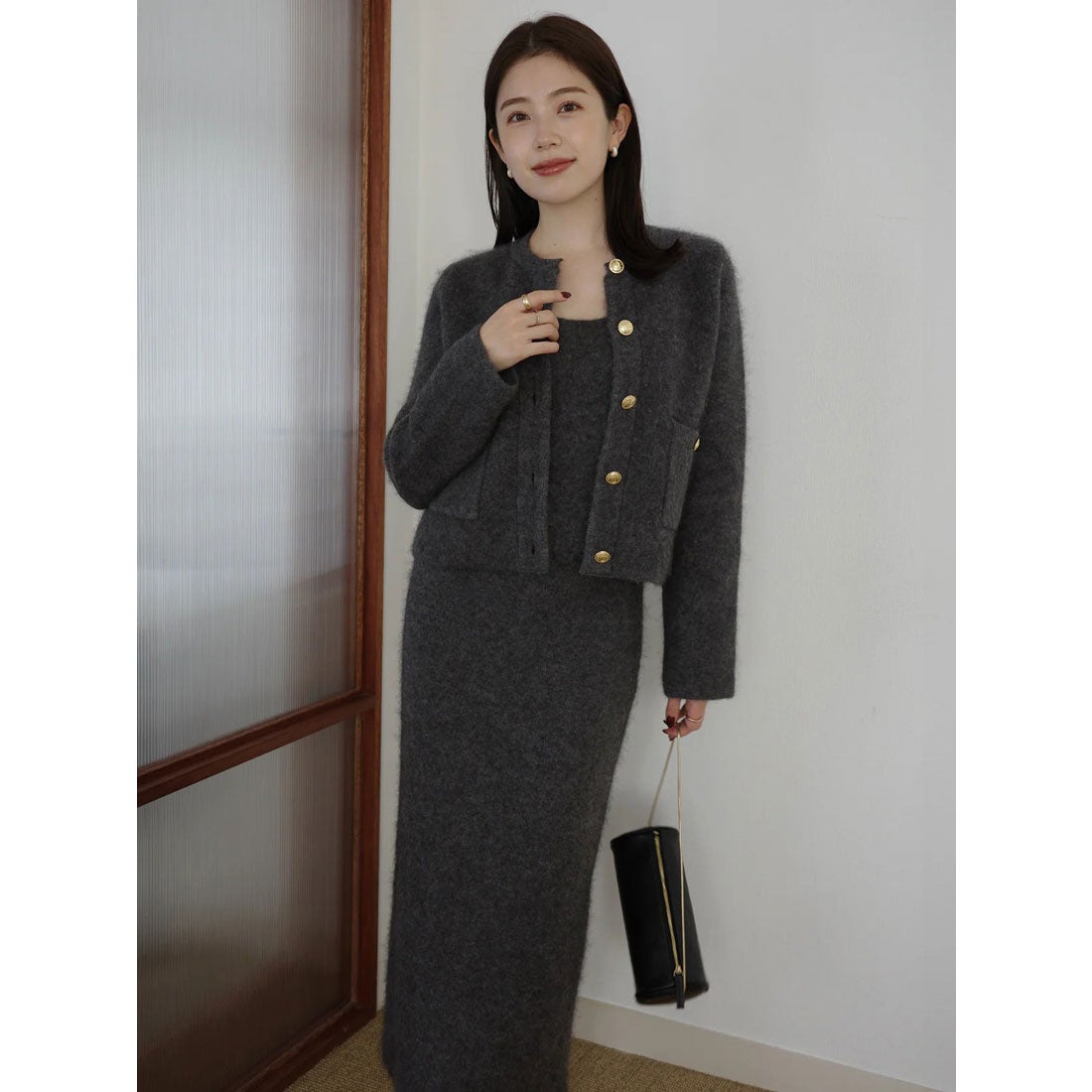 アニュアンス anuans カシミヤブレンドノーカラーニットジャケット