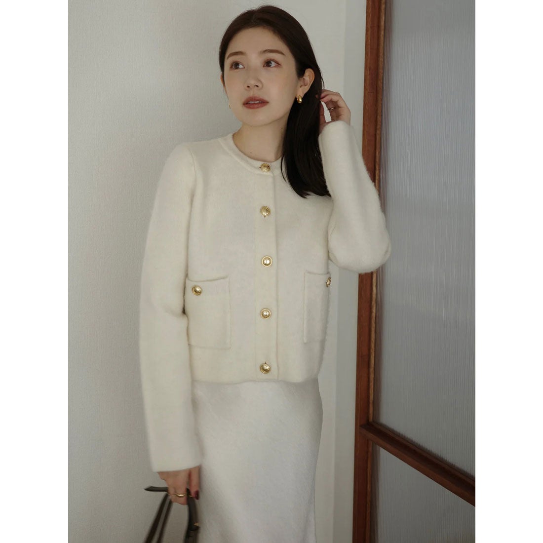 アニュアンス anuans カシミヤブレンドノーカラーニットジャケット