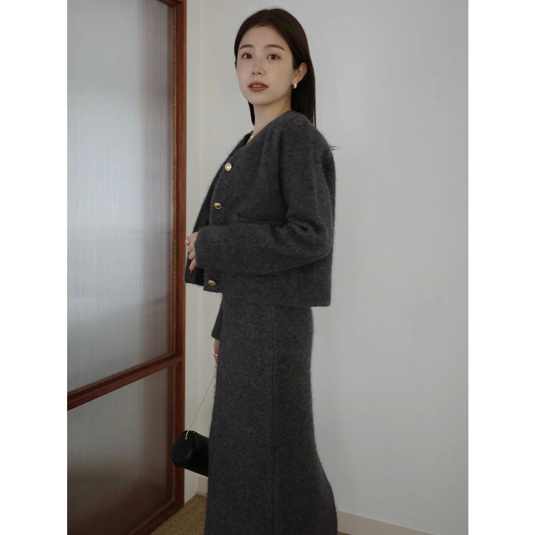 アニュアンス anuans カシミヤブレンドノーカラーニットジャケット