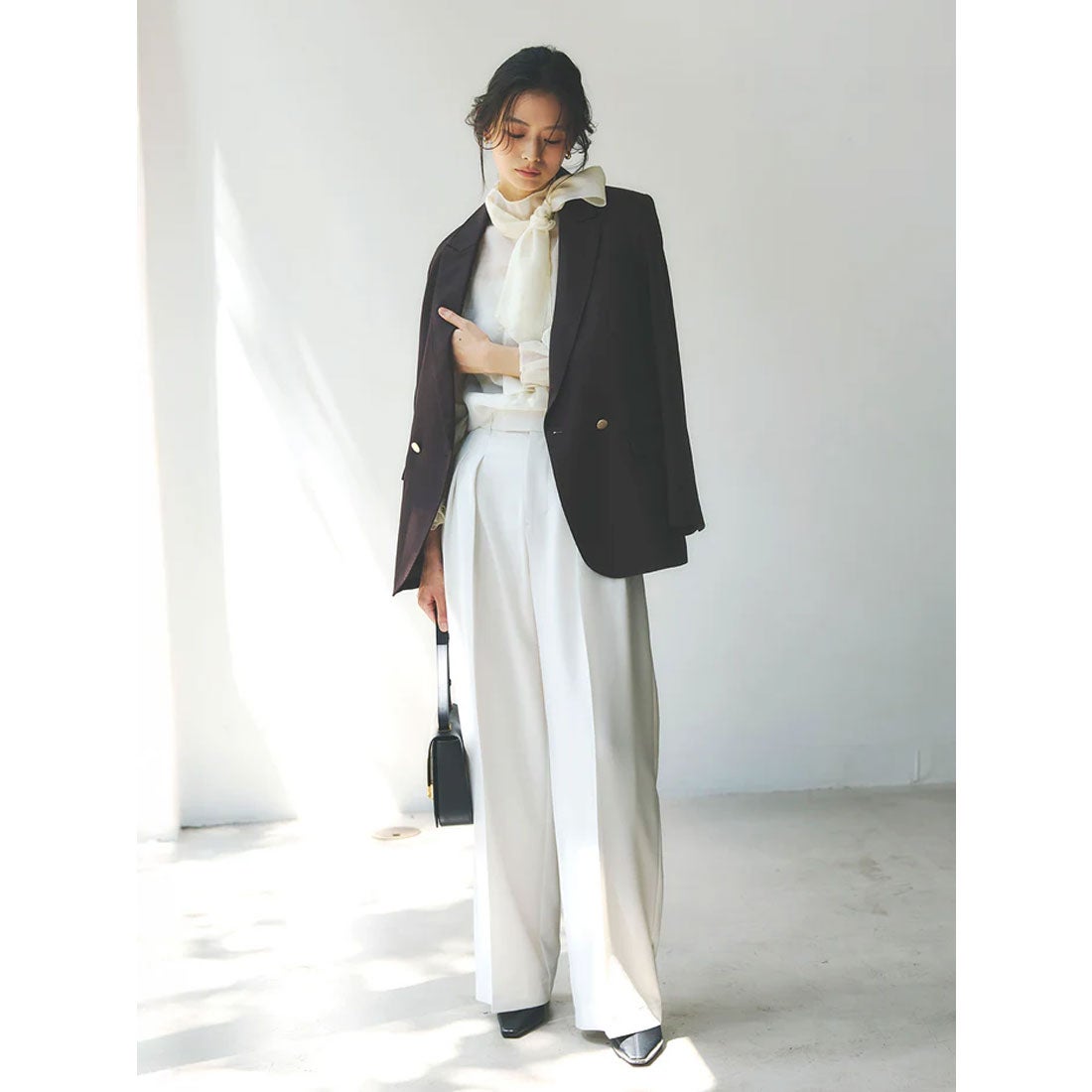 アニュアンス anuans ハイネックシアーボウタイブラウス （BLACK） -靴