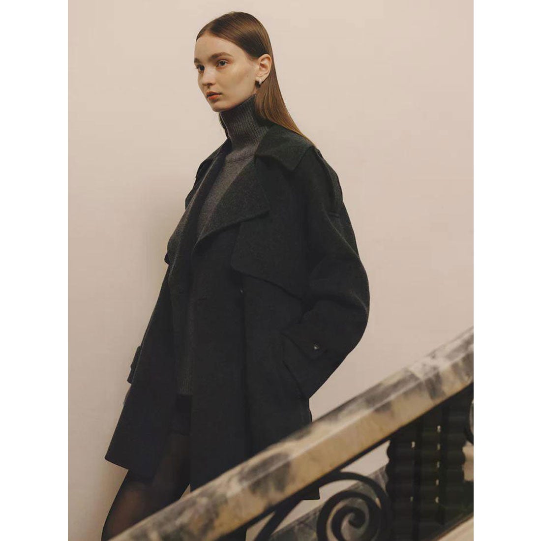 アニュアンス anuans リバーウールミドルトレンチコート （ECRU