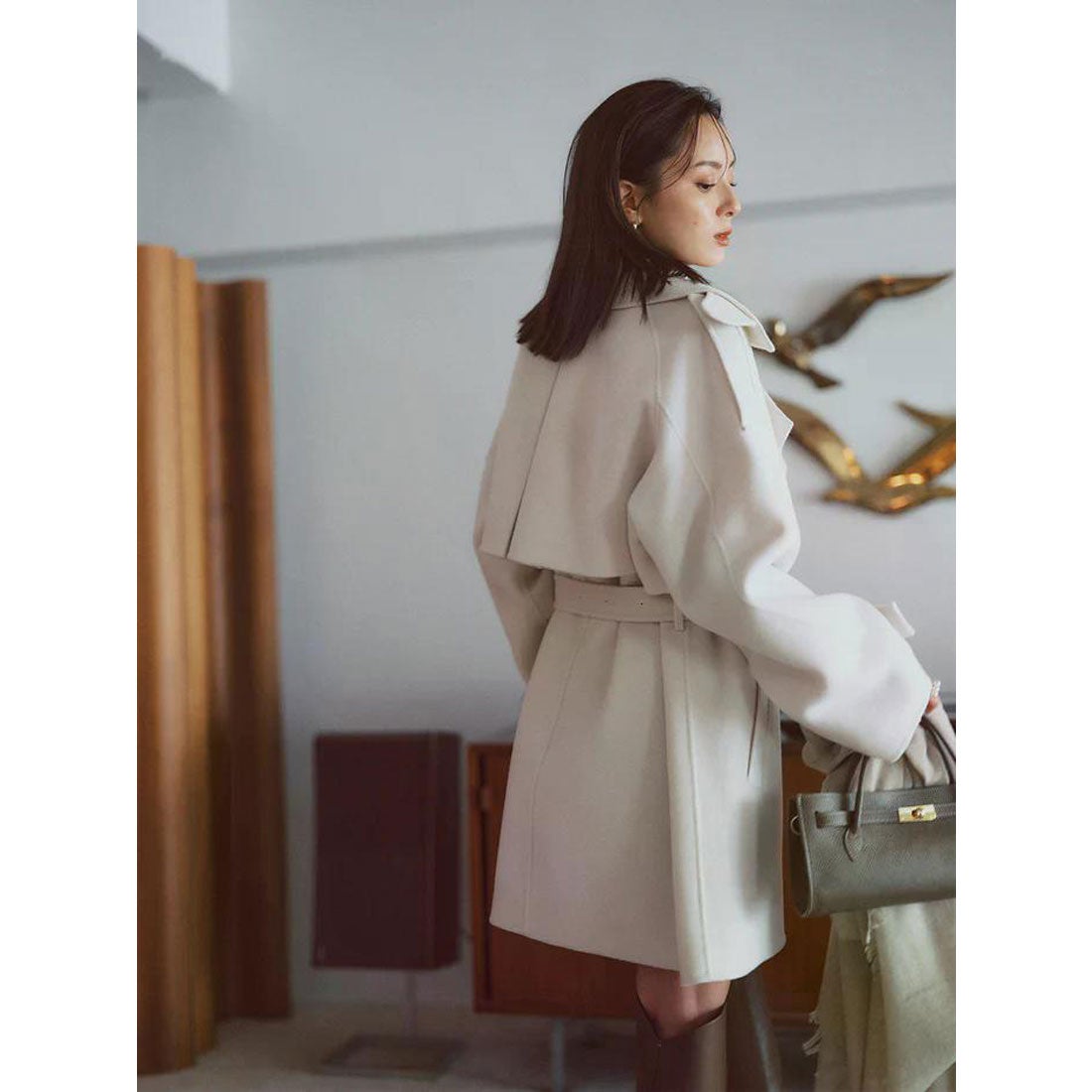 アニュアンス anuans リバーウールミドルトレンチコート （ECRU