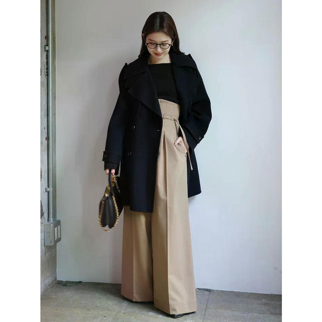 アニュアンス anuans リバーウールミドルトレンチコート （BLACK