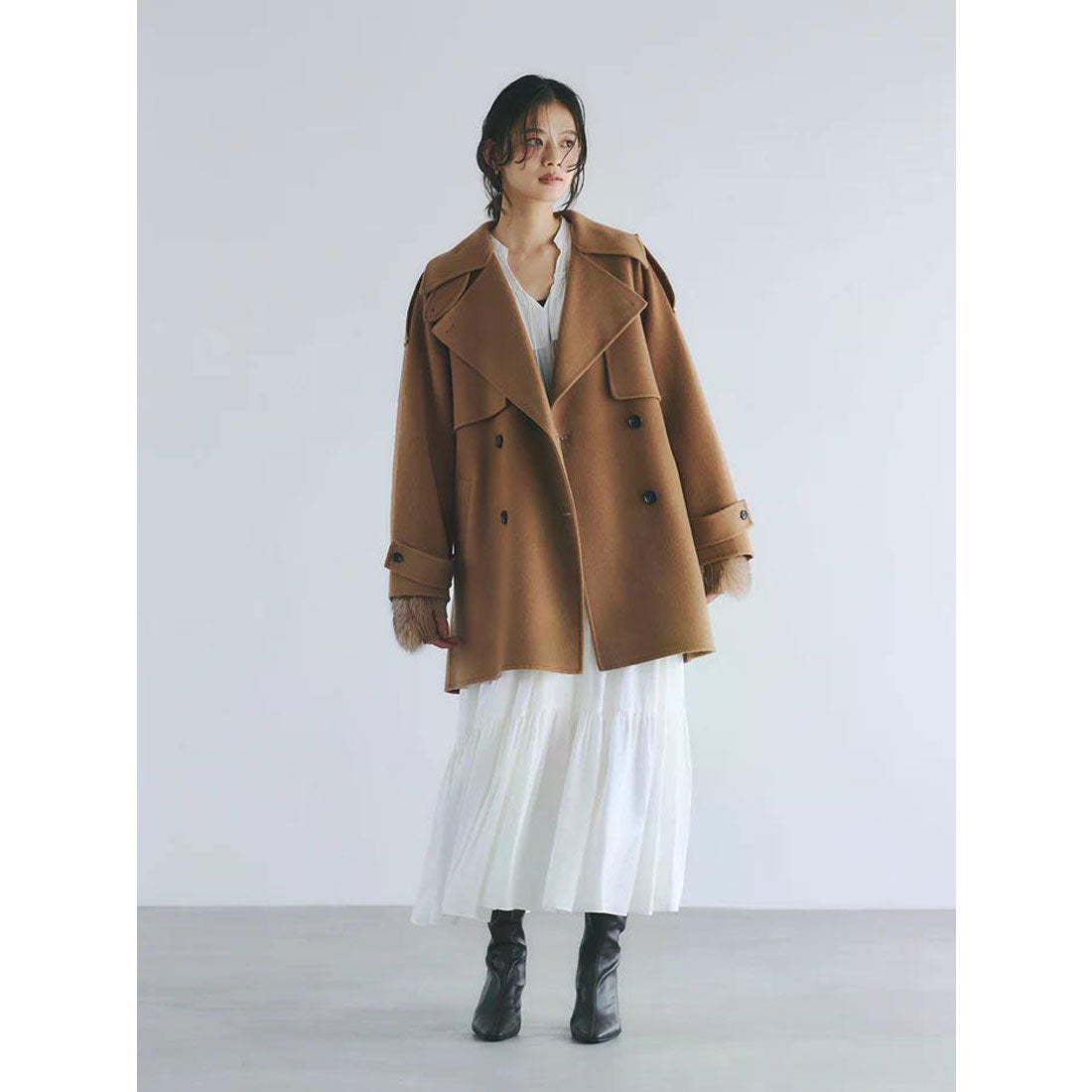 アニュアンス anuans リバーウールミドルトレンチコート （CAMEL