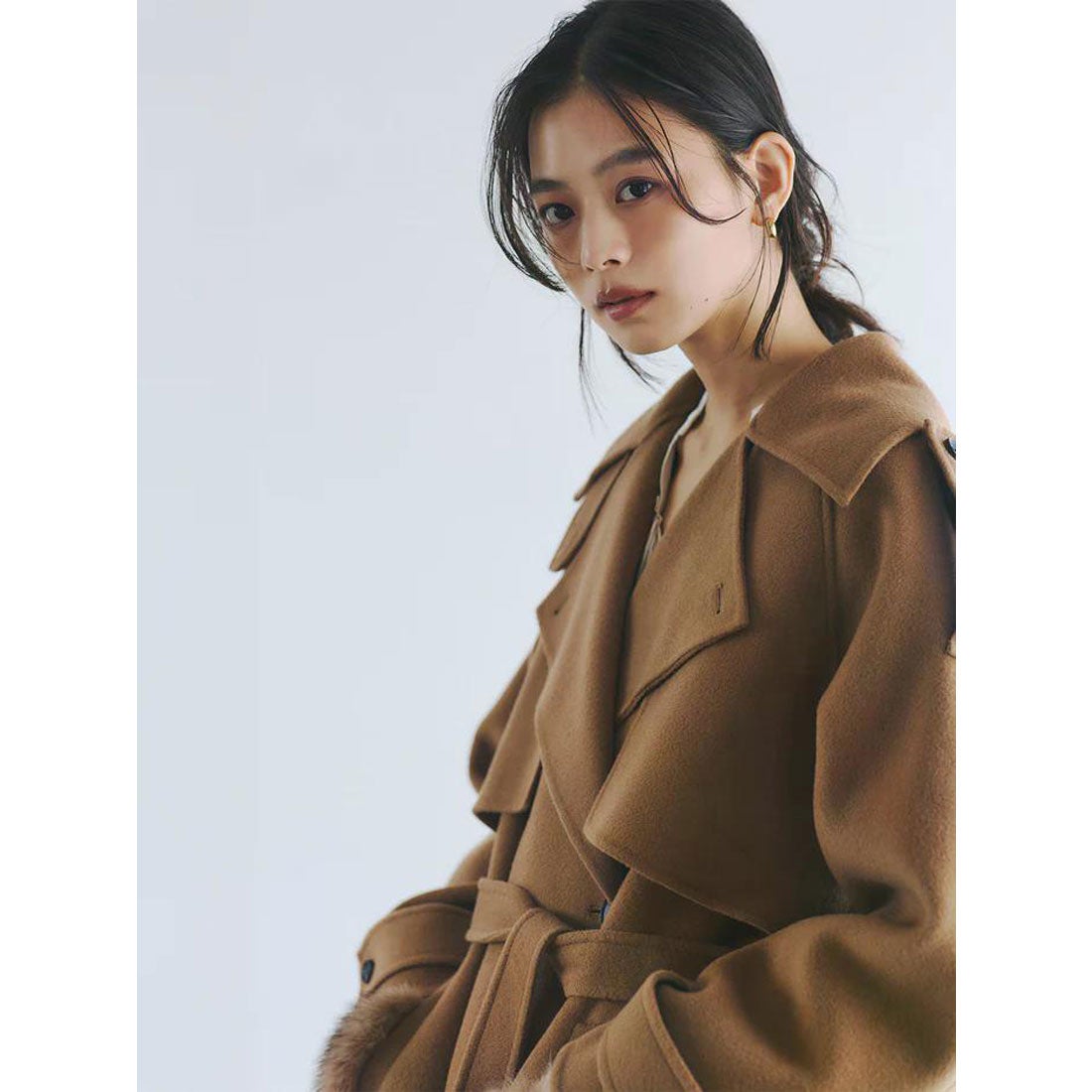 アニュアンス anuans リバーウールミドルトレンチコート （CAMEL