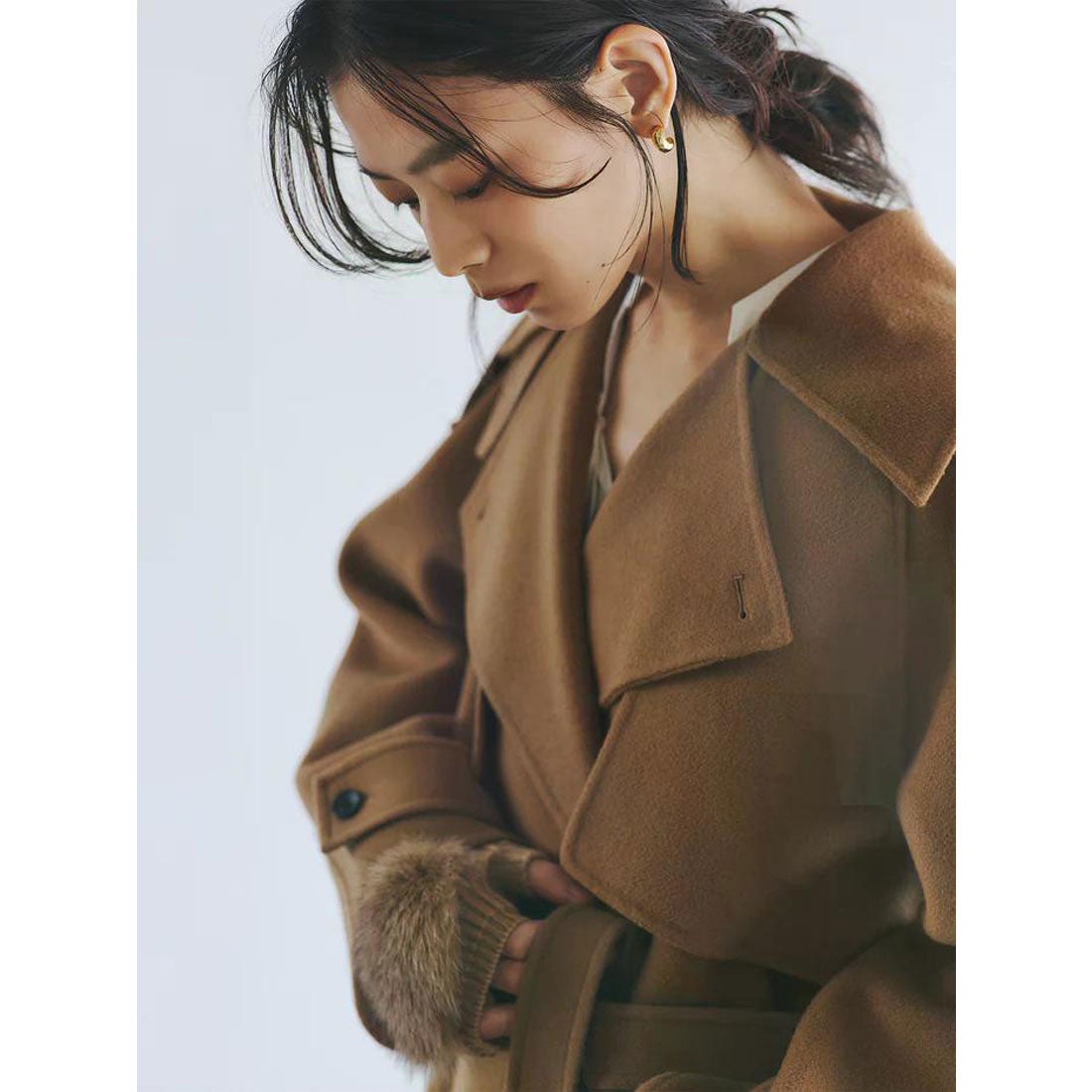 アニュアンス anuans リバーウールミドルトレンチコート （CAMEL