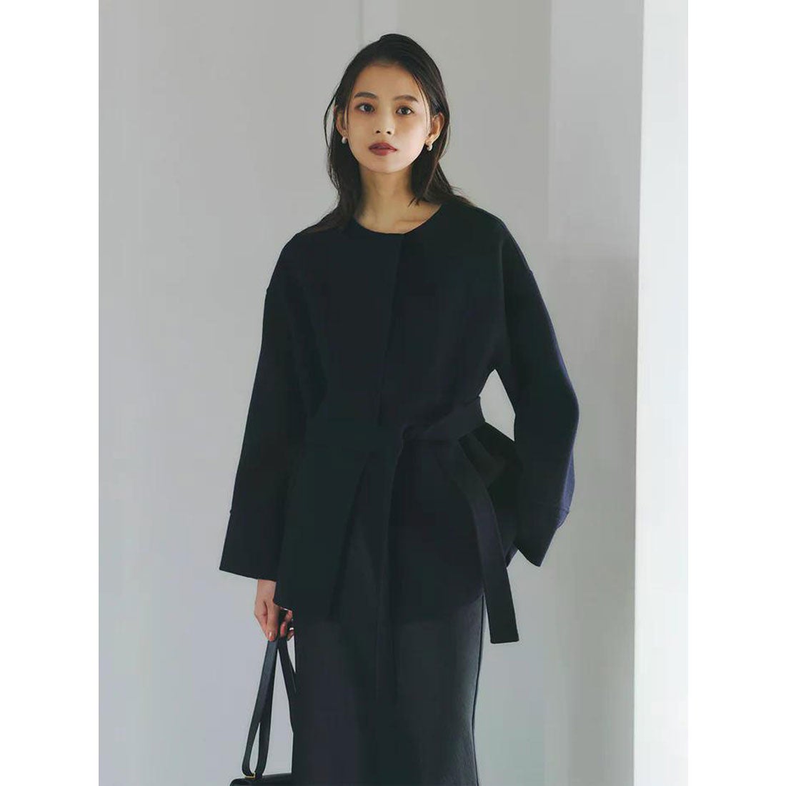 アニュアンス anuans リバーウールミドルマフラーコート （NAVY） -靴