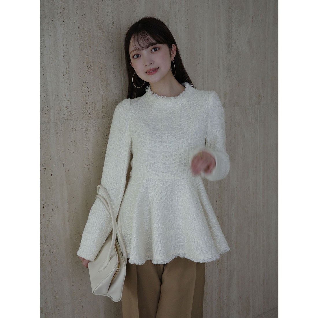 アニュアンス anuans ツイードペプラムブラウス （WHITE