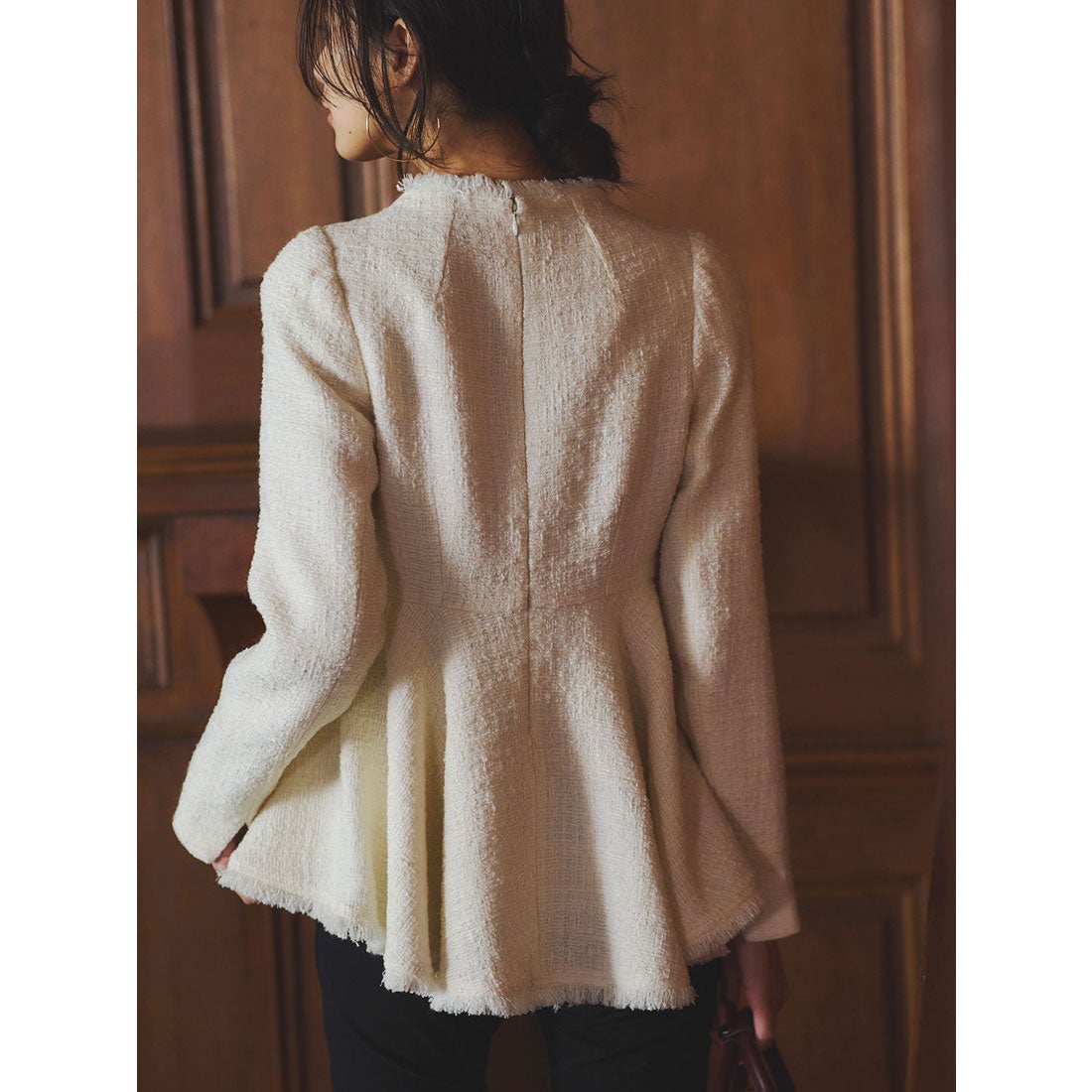 アニュアンス anuans ツイードペプラムブラウス （WHITE