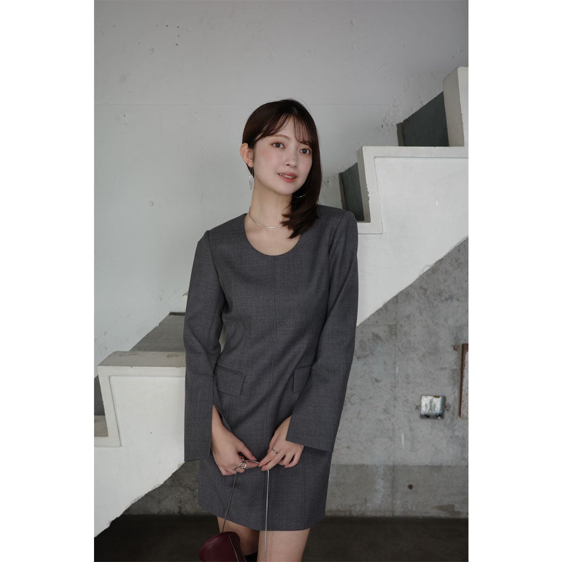 アニュアンス anuans ボクシーミニワンピース （GREY） -ファッション