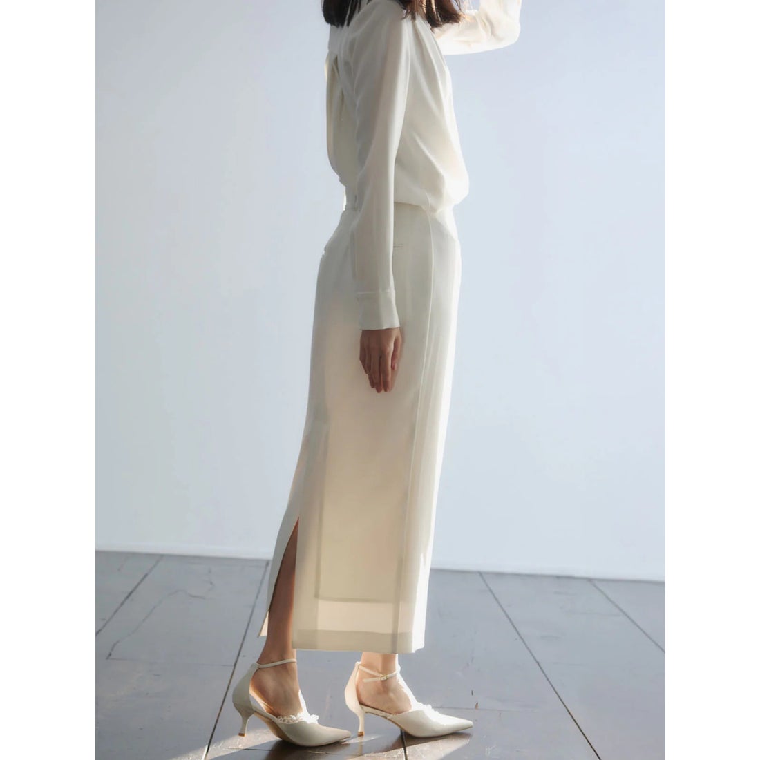 アニュアンス anuans ダブルサテンショールカラーブラウス （NAVY