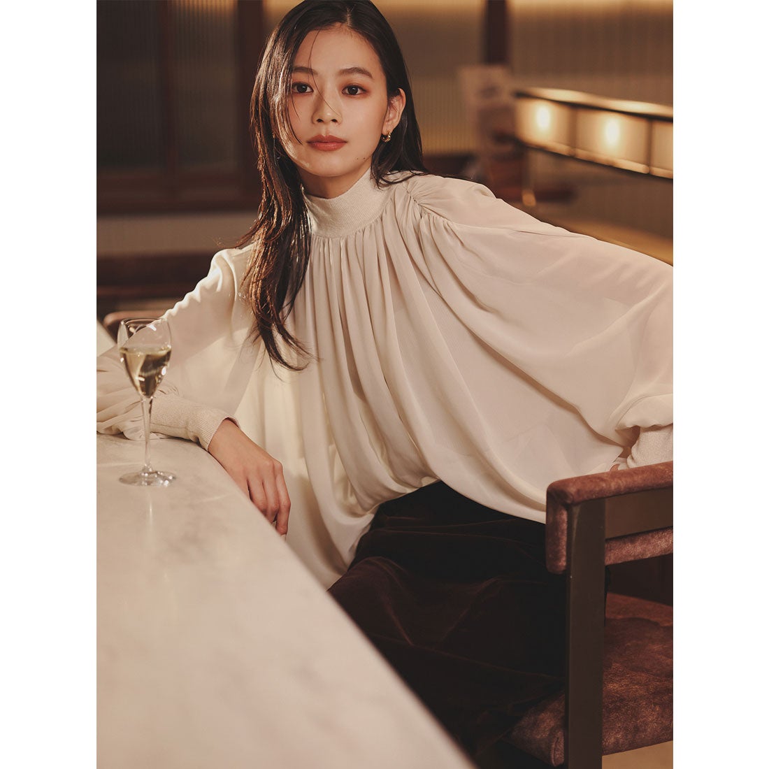 アニュアンス anuans ジョーゼットフレアブラウス （LIGHT BEIGE） -靴