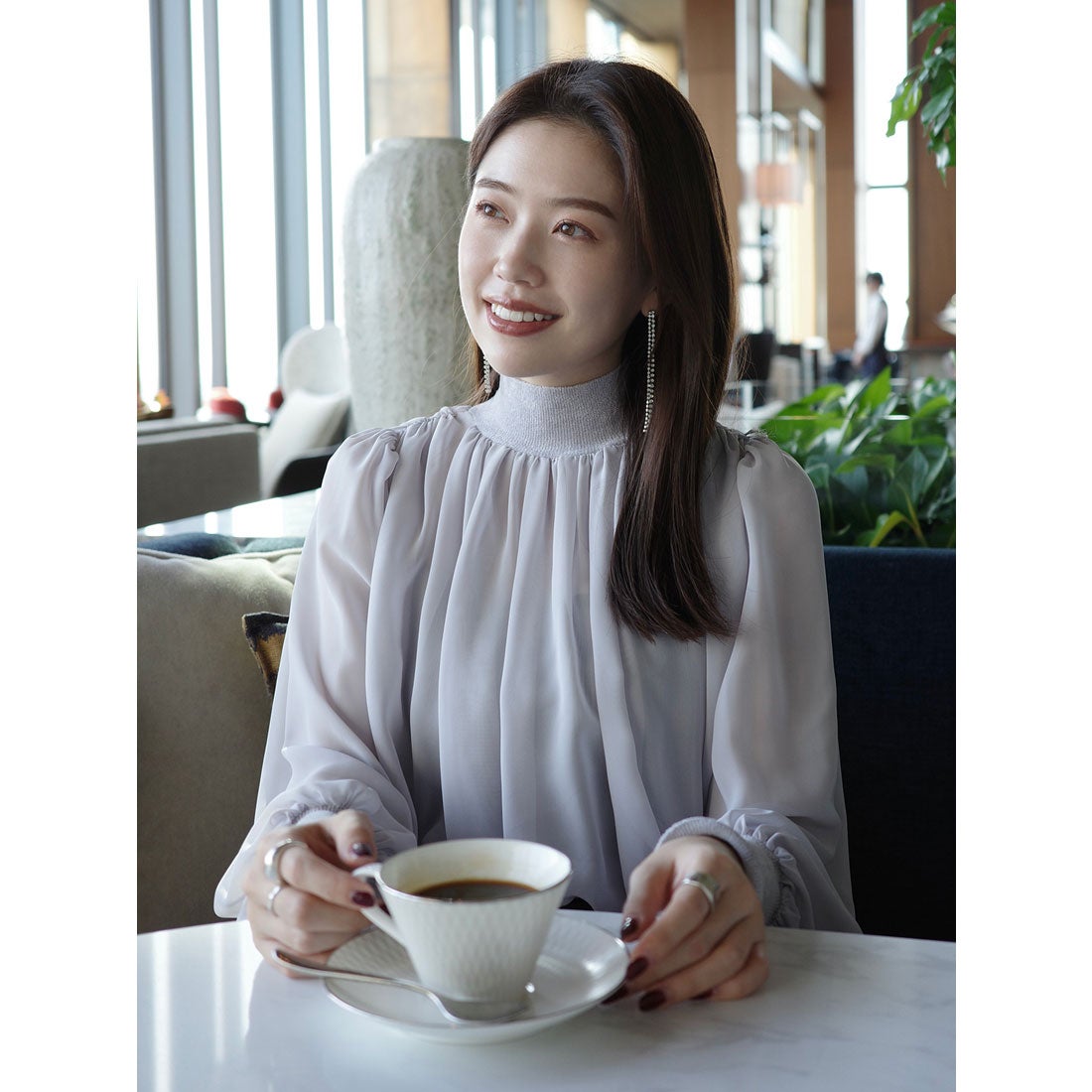 アニュアンス anuans ジョーゼットフレアブラウス （ICE BLUE