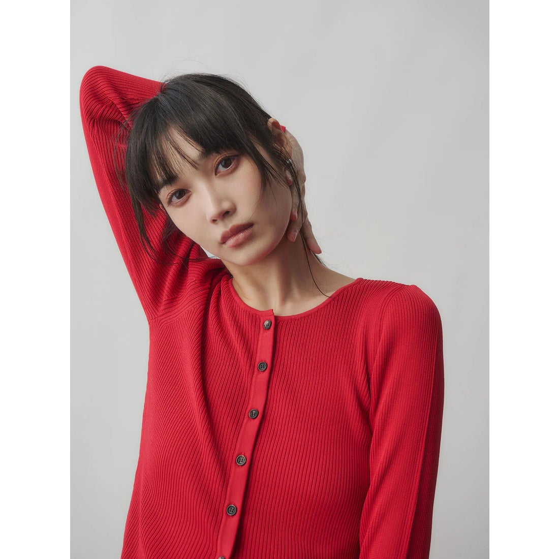 アニュアンス anuans リュクスビスコースリブニットカーディガン （RED