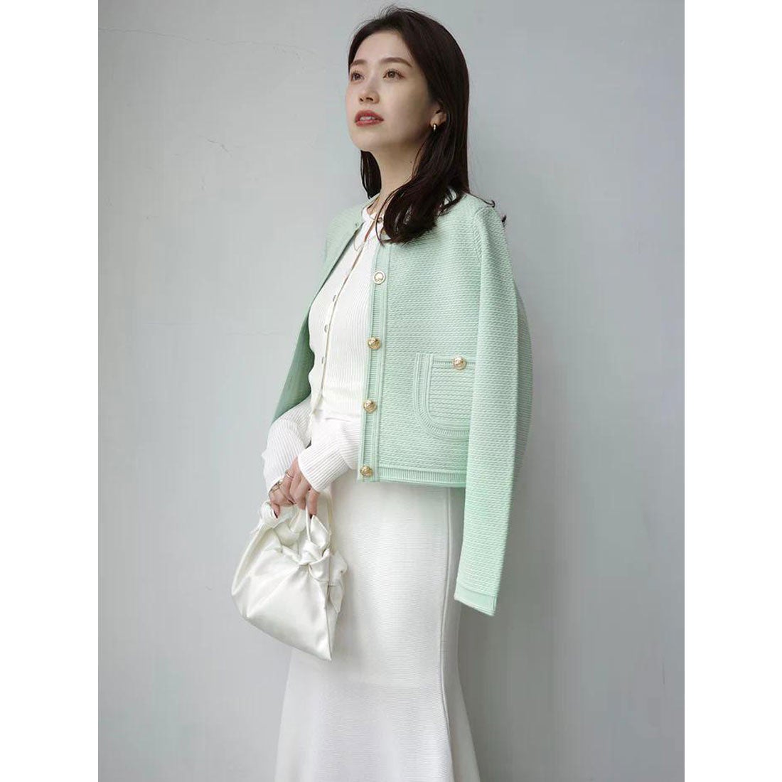 アニュアンス anuans ノーカラーラーベンニットジャケット （IVORY