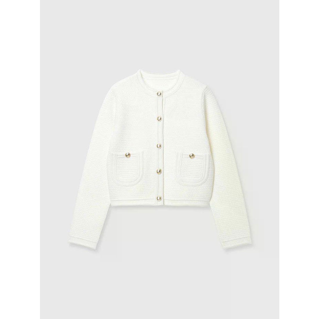 アニュアンス anuans ノーカラーラーベンニットジャケット （IVORY