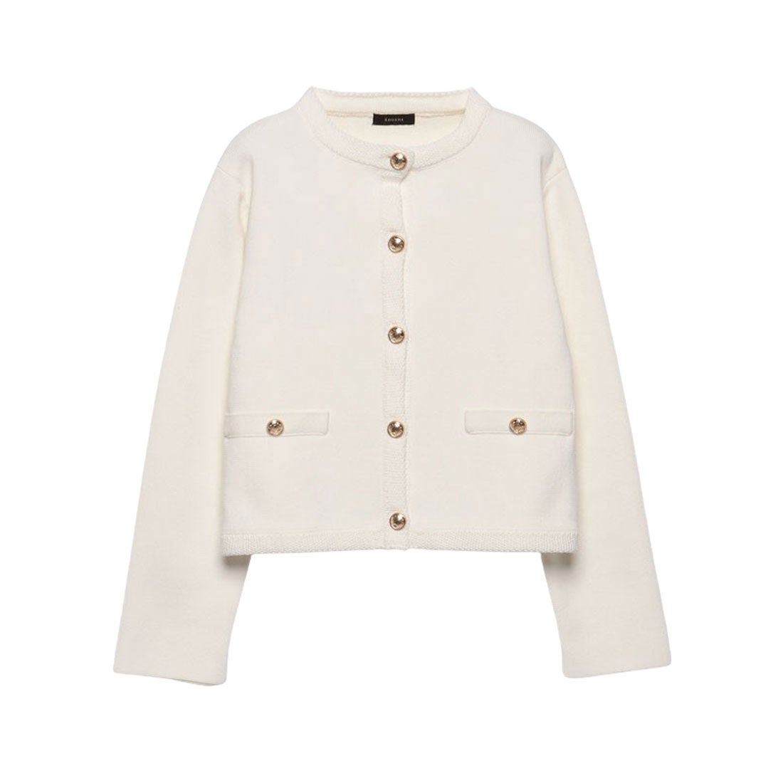 アニュアンス anuans オリジナルボタンノーカラーニットジャケット