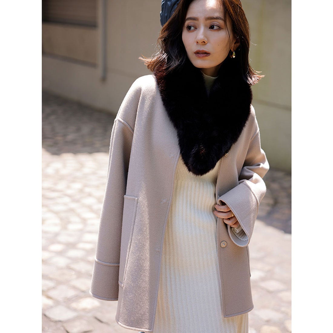 アニュアンス anuans バイカラーショートリバーコート （NAVY