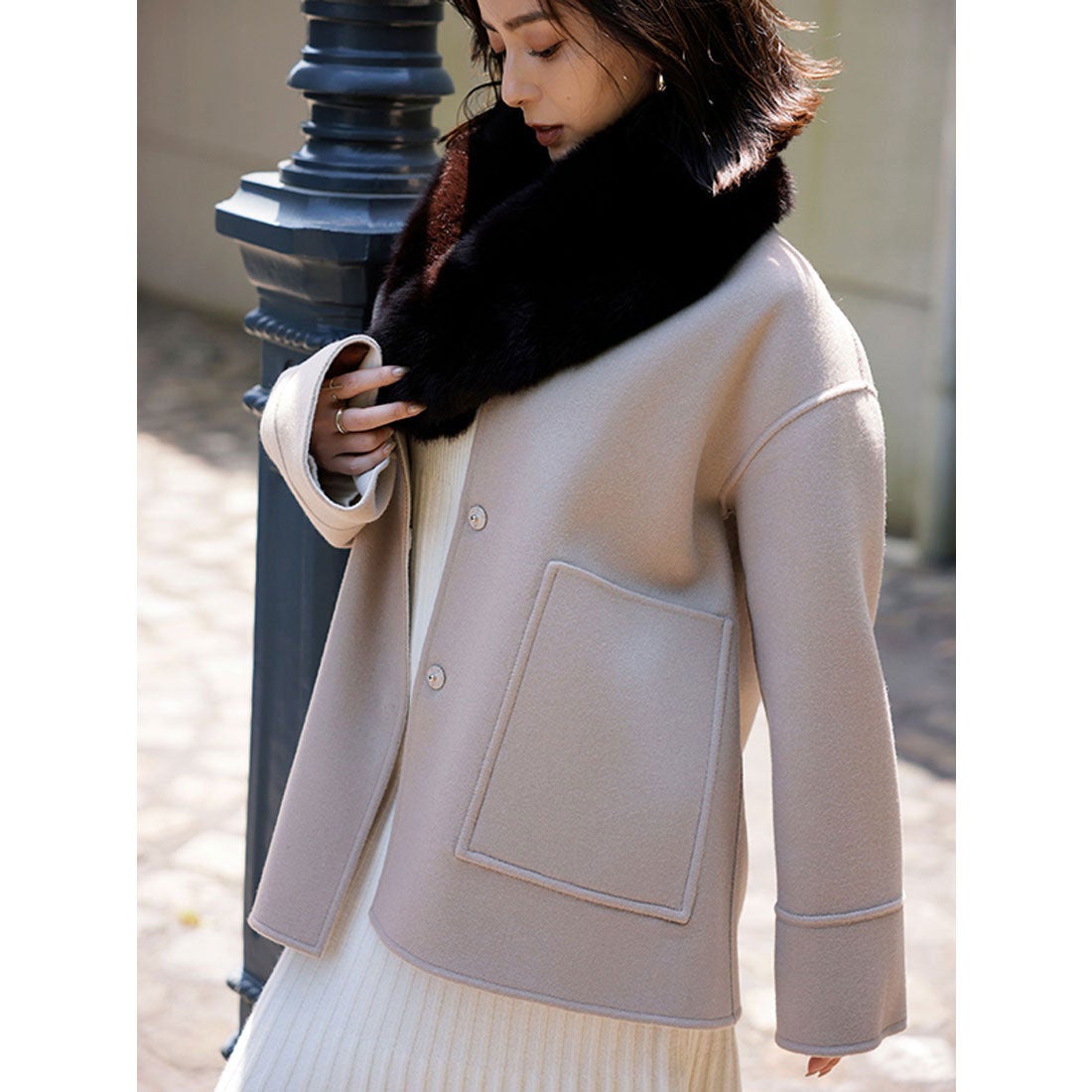 アニュアンス anuans バイカラーショートリバーコート （ECRU） -靴