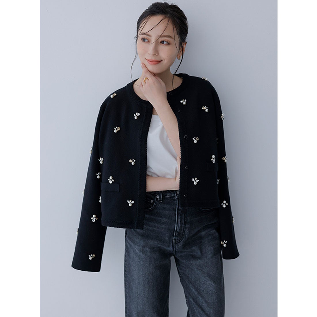 アニュアンス anuans ビジューニットジャケット （BLACK） -靴