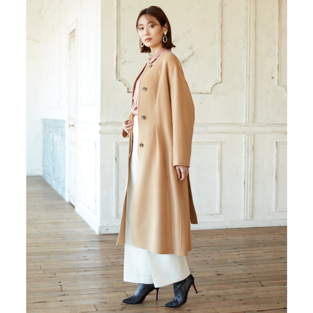 ANAYI アナイ アンゴラ ウールコート 女優襟 ビックカラー キャメル