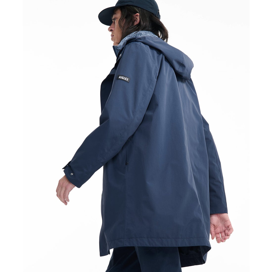 エーグル AIGLE 透湿防水 ロングフーデッドコート （ダークブルー