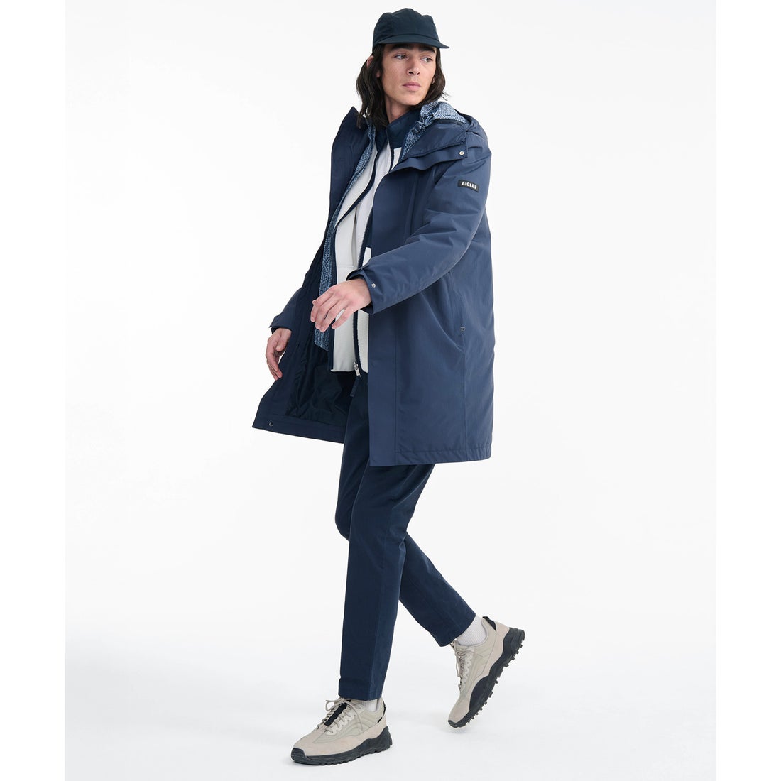 エーグル AIGLE 透湿防水 ロングフーデッドコート （ダークブルー