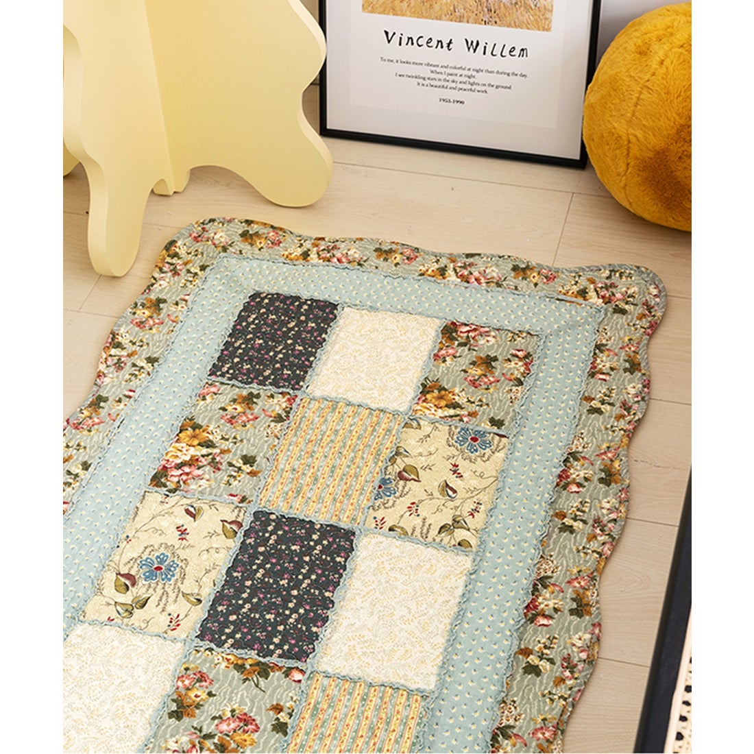 アイモハ aimoha 花柄ガーリーキルティングマット （ブルー