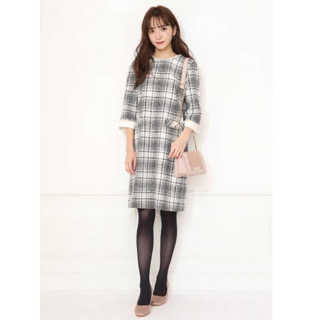 Apuweiser-riche ツイードパールワンピース （チェック