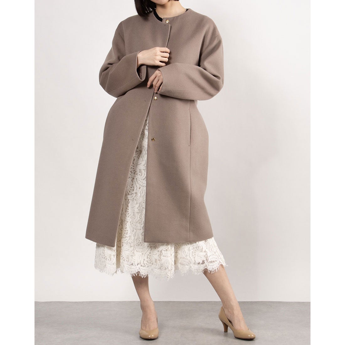 アプワイザーリッシェ Apuweiser-riche ノーカラーコート （モカ