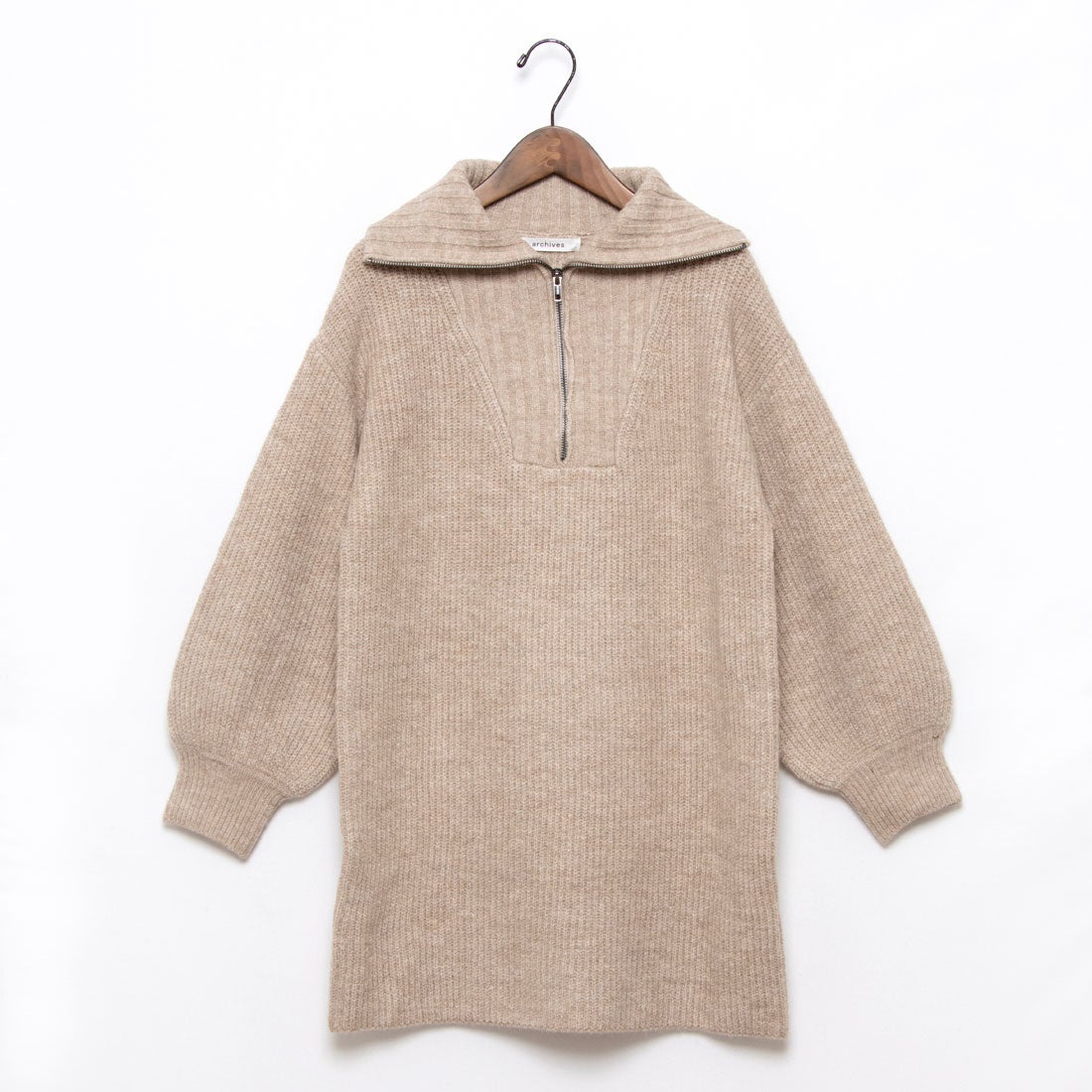 アルシーヴ archives ハーフzip畦ニットミニワンピース （BEG