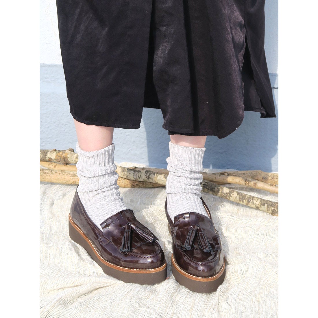 ボントレ BONTRE 厚底キルトタッセルローファー （ダークブラウン