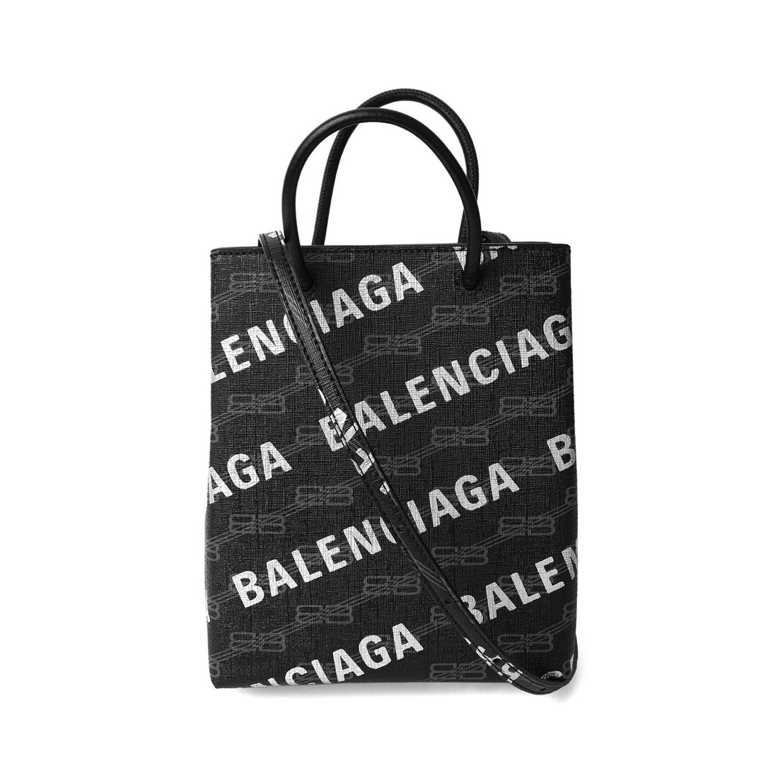 BALENCIAGA バレンシアガ ロゴ総柄 ミニトートバッグ ブラック