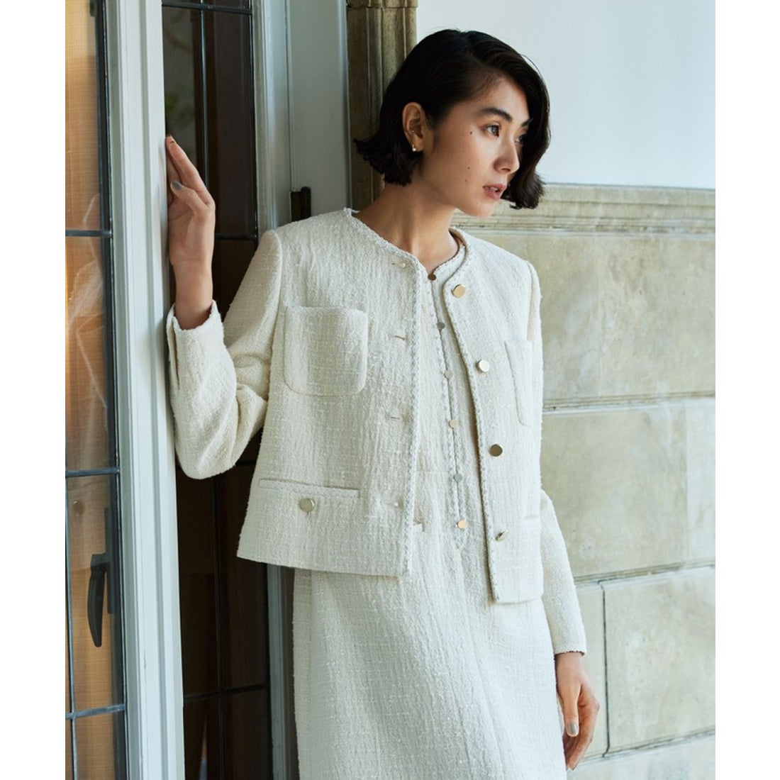 ボールジィ Ballseyスラブコットンツイード Vクルーネックジャケット