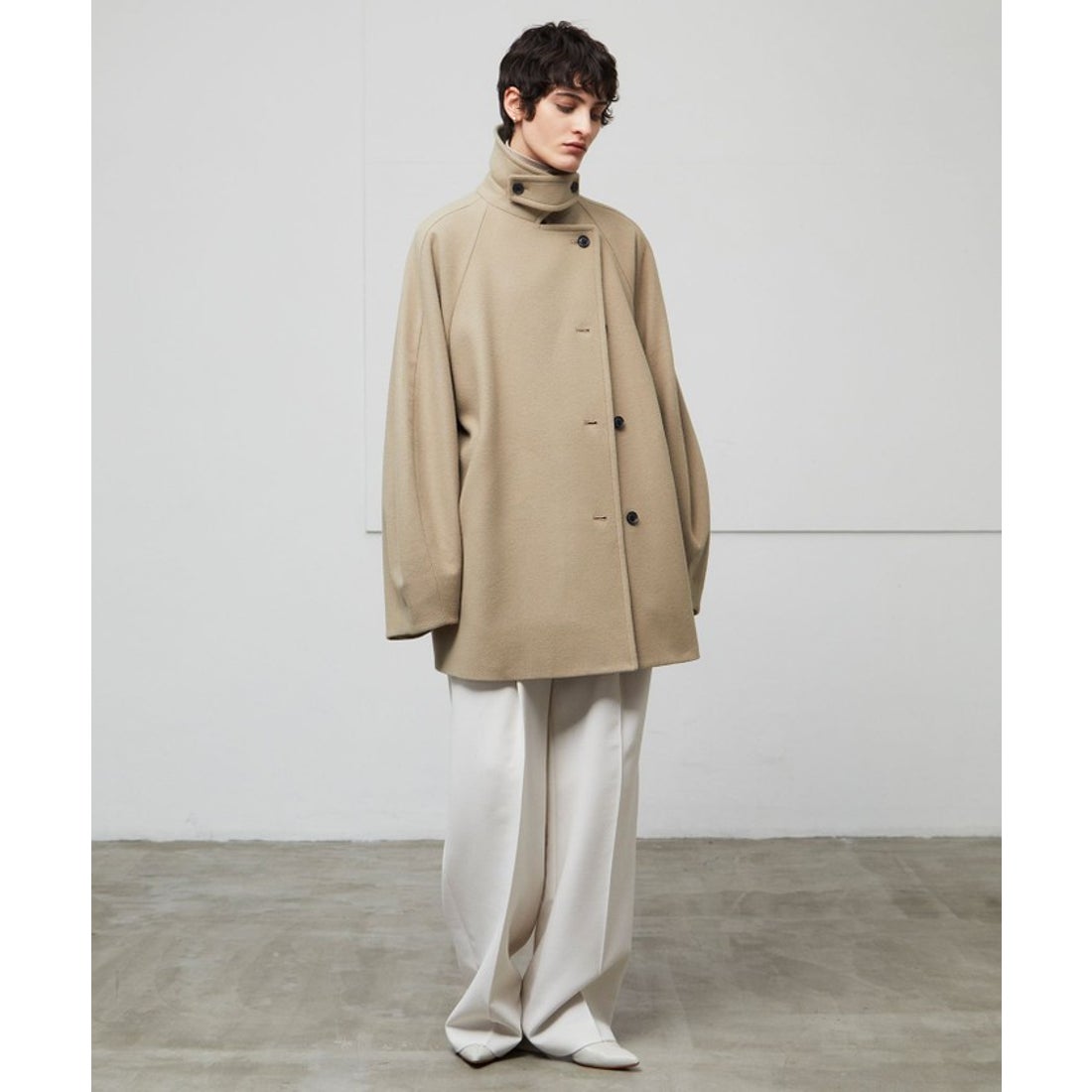 ベイジ, BEIGE, GABELLE / ミドル丈スタンドカラーウールコート （Navy