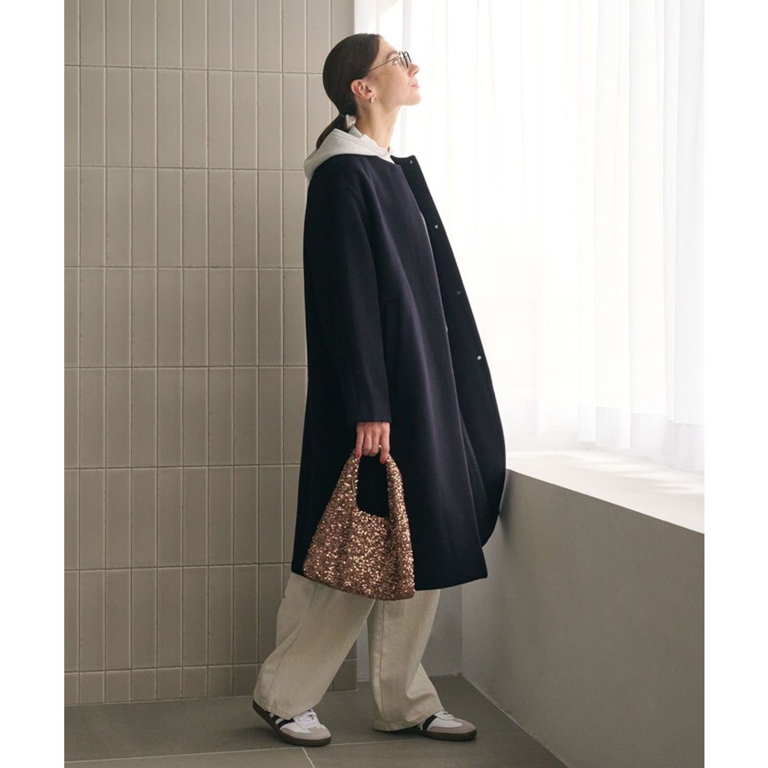 BEAUTY&YOUTH UNITED ARROWS 毛ナイロン ノーカラーコート （MD.GRAY