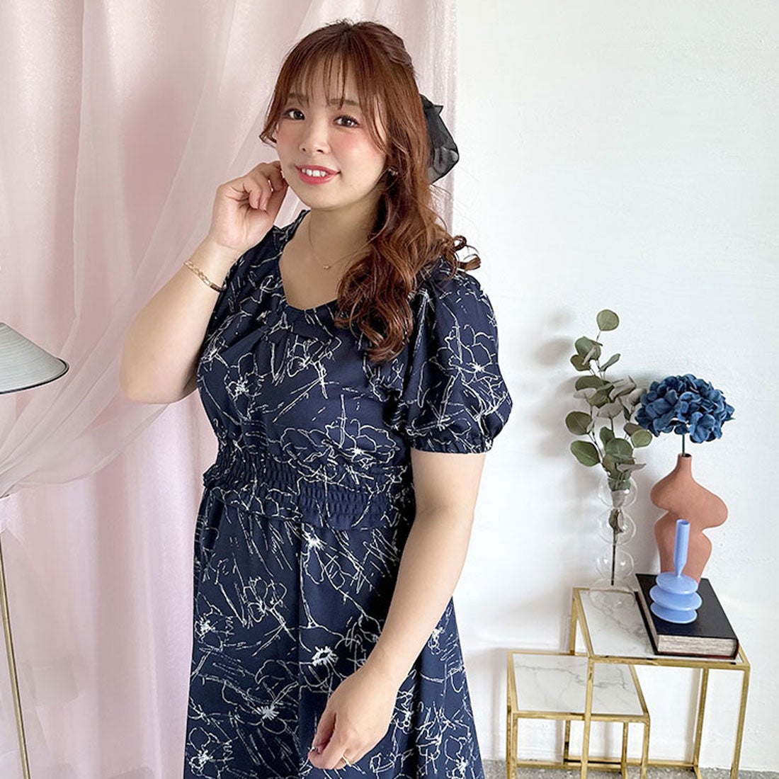 ゴールドジャパン GOLDJAPAN ワンピース ロング 半袖 花柄 リボン 夏