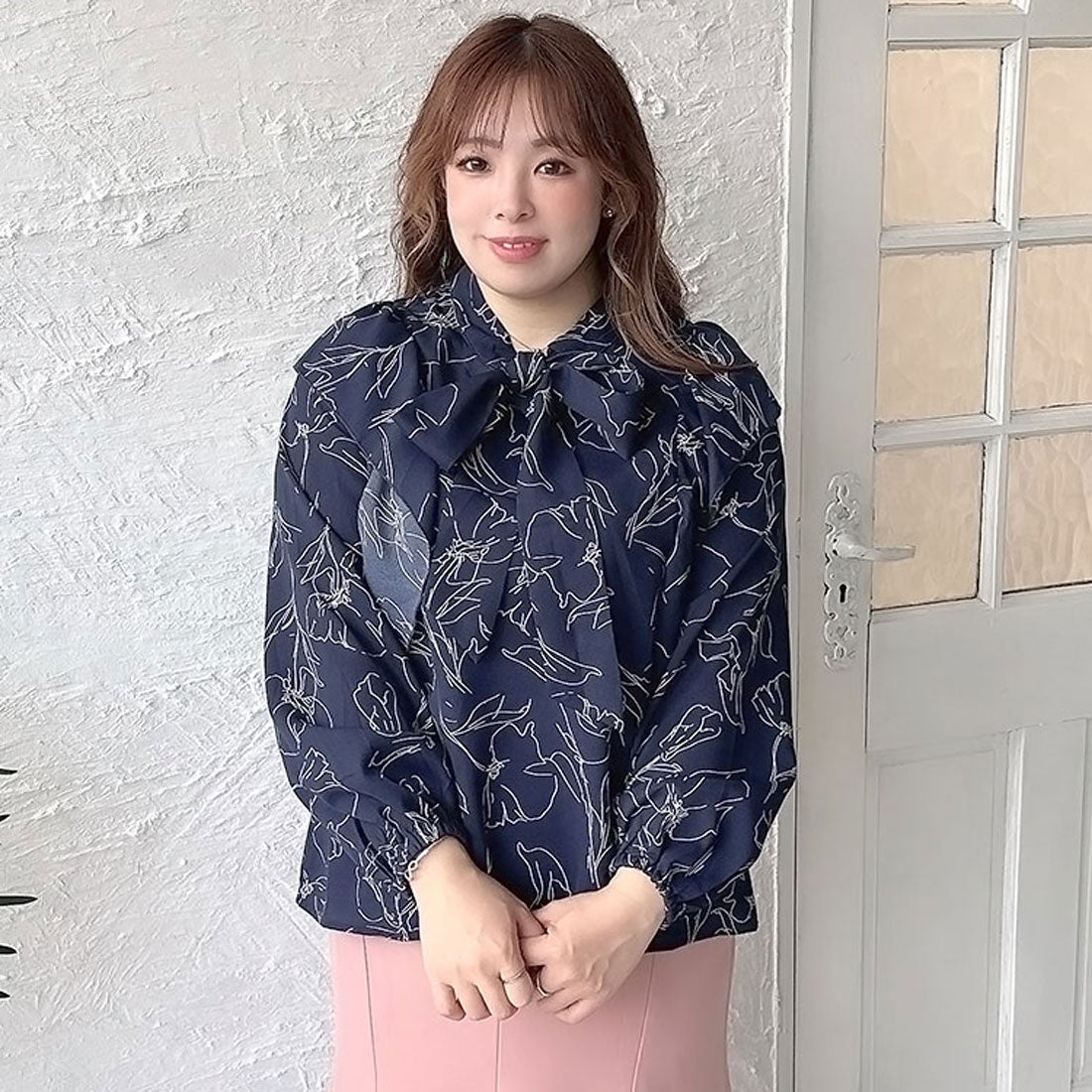 ゴールドジャパン GOLDJAPAN トップス ブラウス 花柄 ボウタイ 長袖