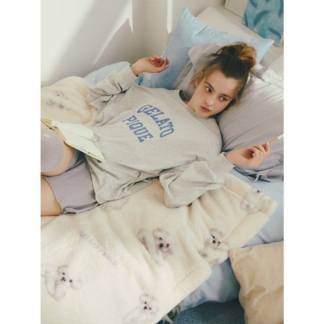 ジェラートピケ gelato pique 【Sleep】DOG柄 プリント毛布 （OWHT