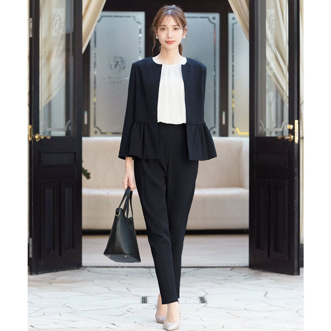 ガール GIRL 【3点セット】ぺプラムジャケット ブラウス テーパード