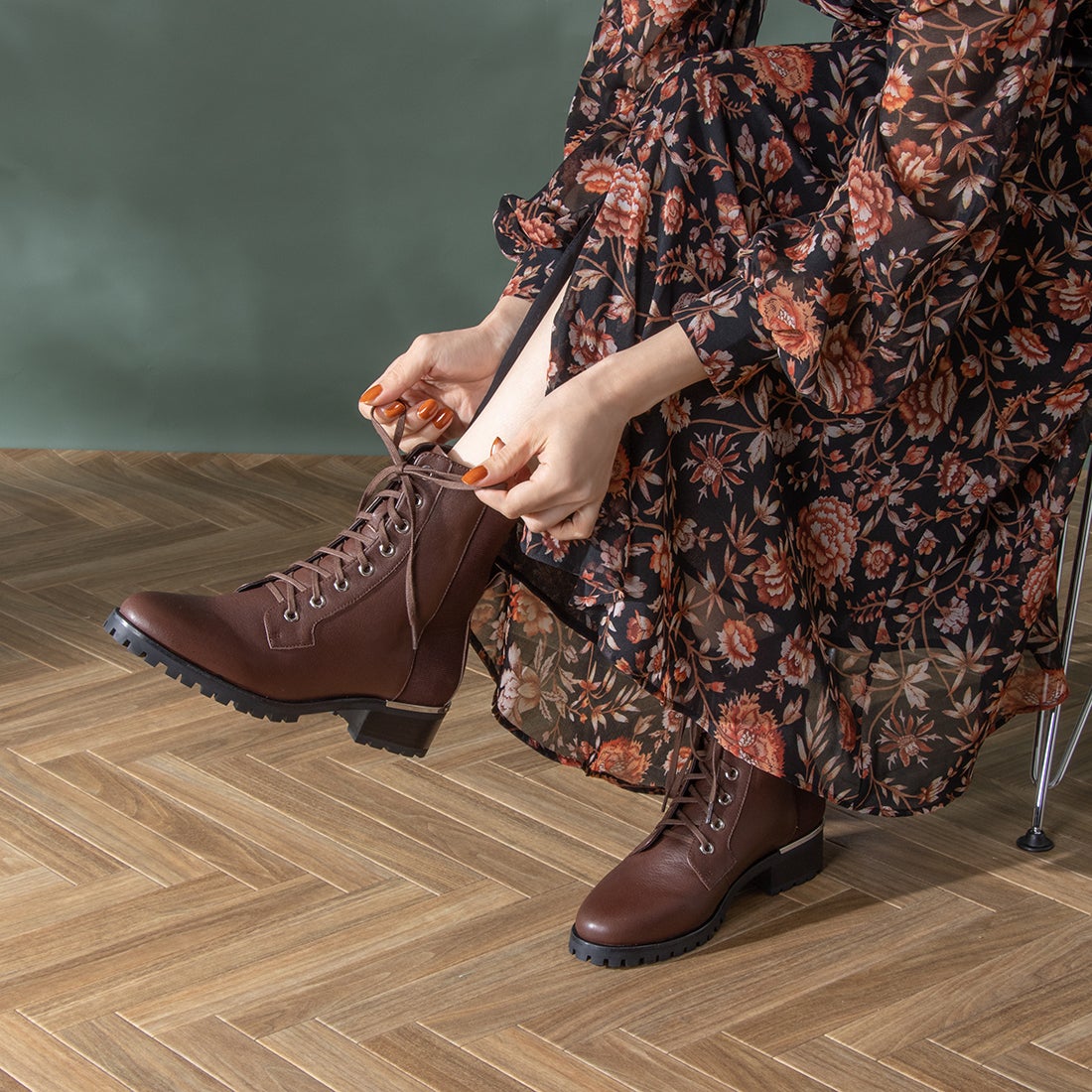 ジンデ ginde8734 サイドゴアレースアップブーツ （ダークブラウン