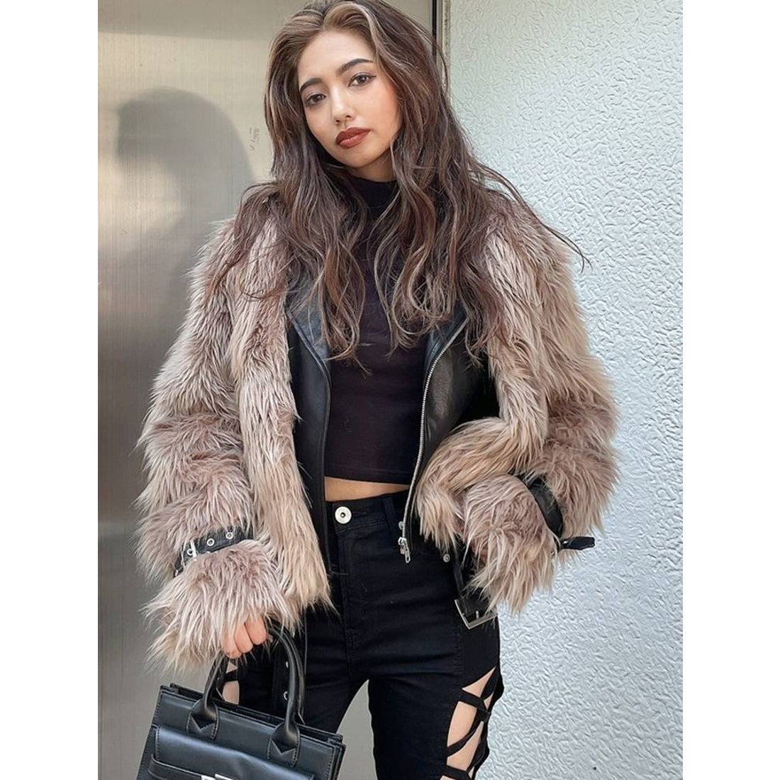 ジェイダ GYDA レイヤードエコファーベルトライダースジャケット