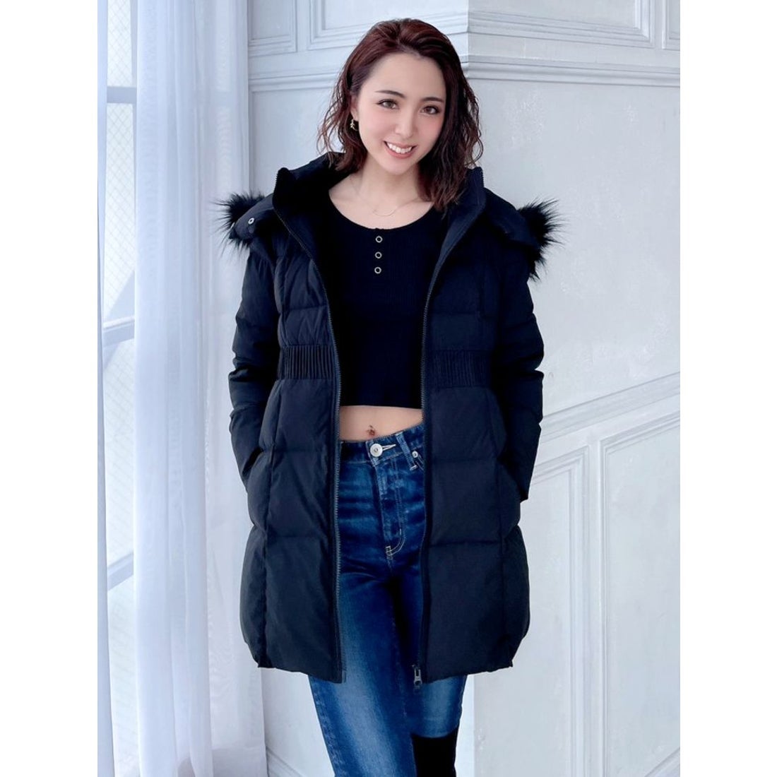 ジェイダ GYDA SymmetryGYDAベルト付きロングダウンコート（ブラック