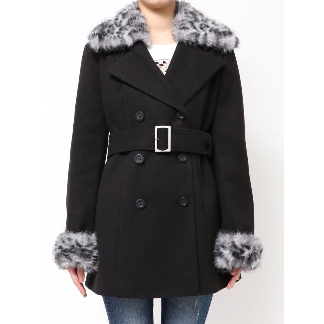 ジェイダ GYDA ベルト付きタイトファーコート （ブラック