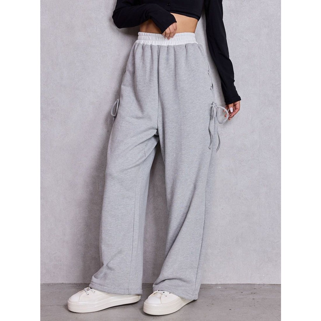 ジェイダ GYDA サイドレースアップカーブスウェットパンツ （グレー
