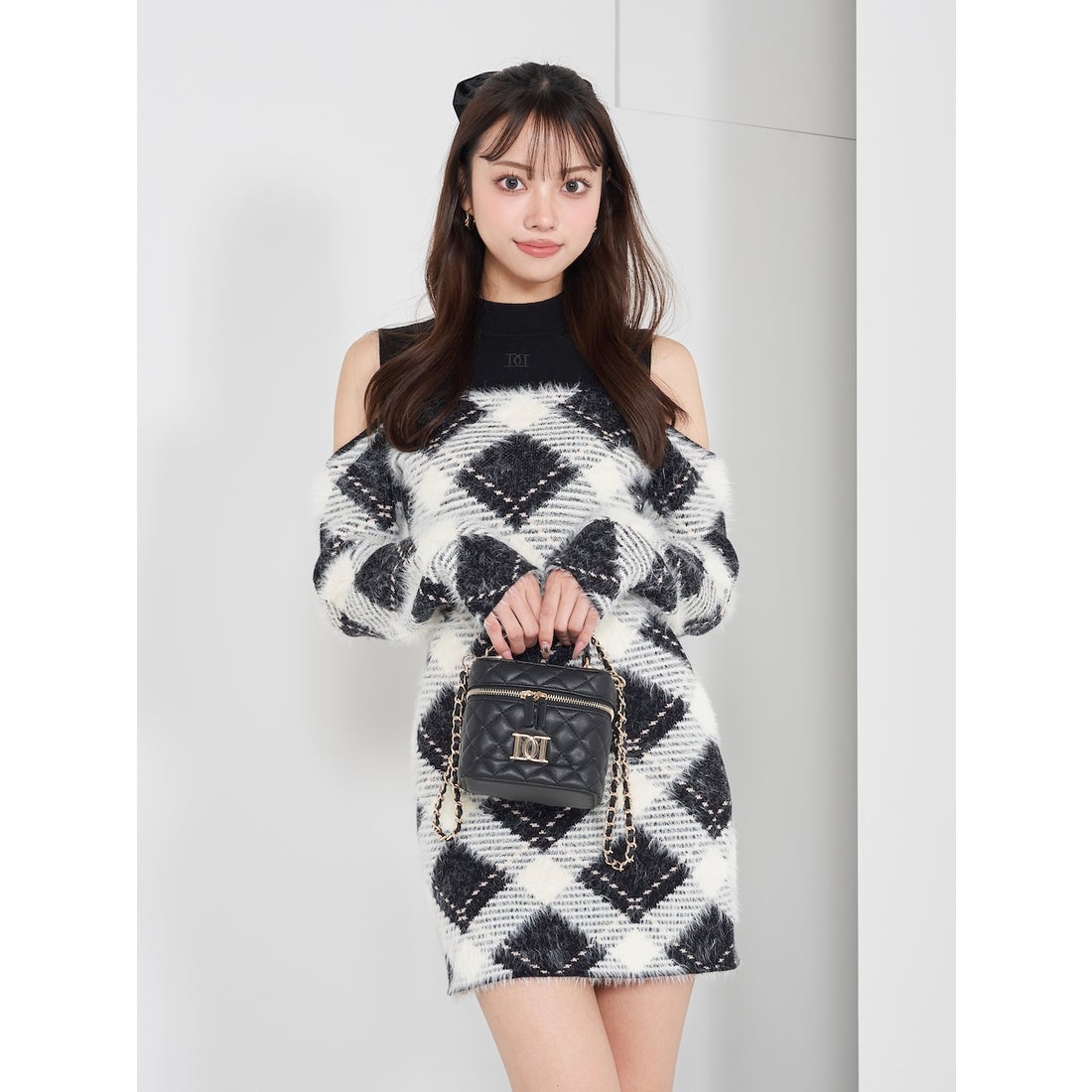 ダーリッチ Darich シャギーチェックミニワンピース （ブラック