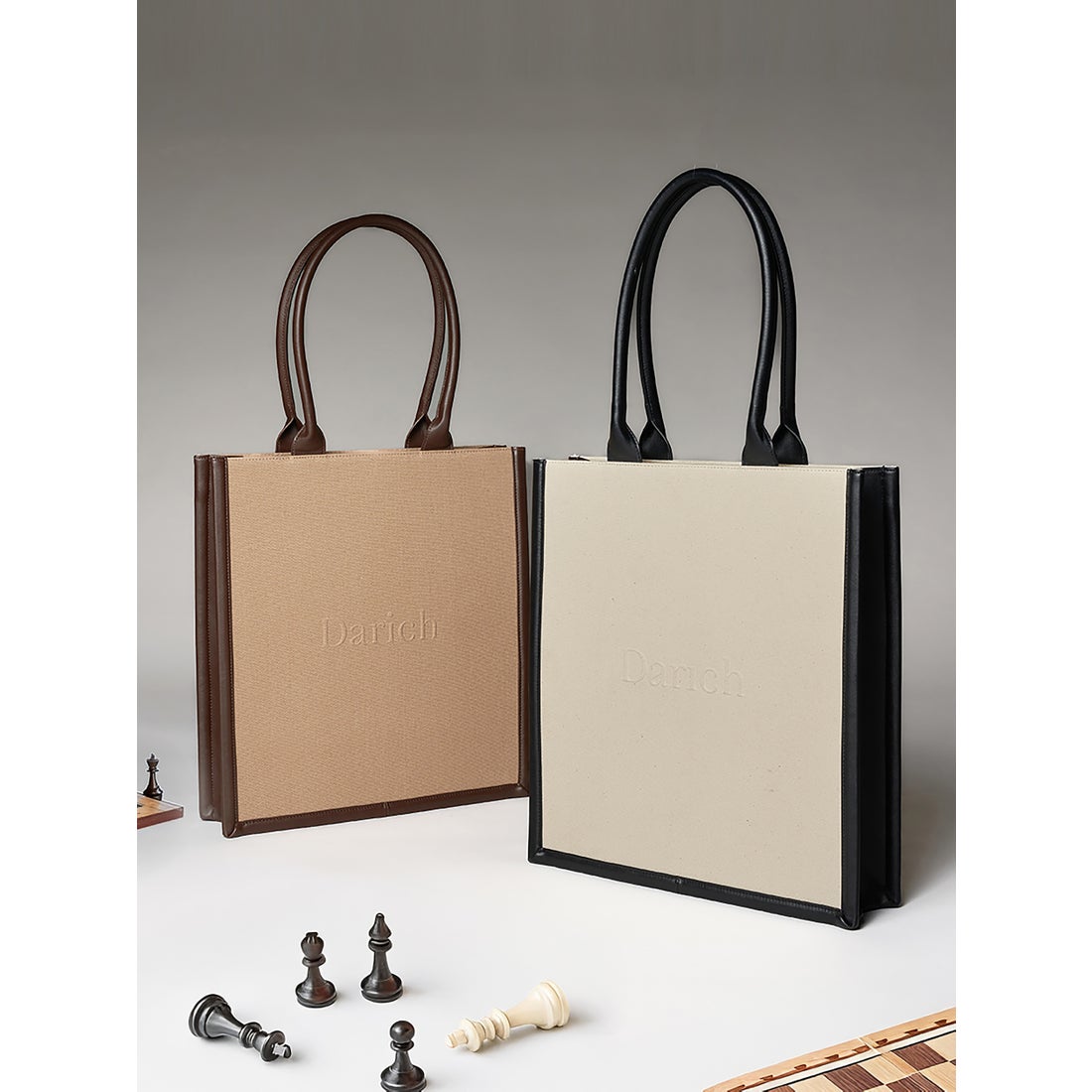 ダーリッチ Darich レザーキャンバストートバッグ （キャメル