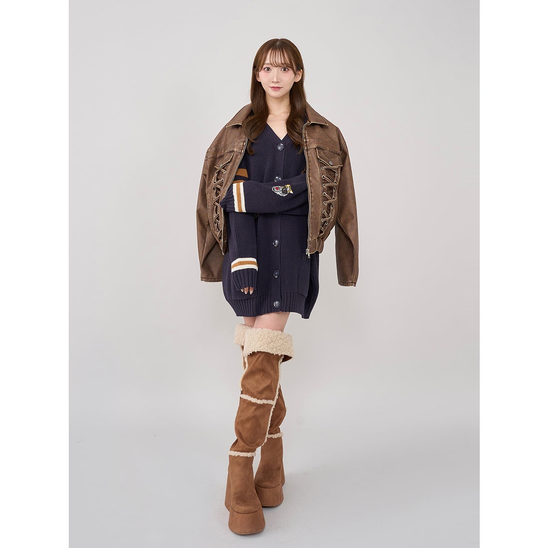 ダーリッチ Darich フェイクムートンニーハイブーツ （キャメル