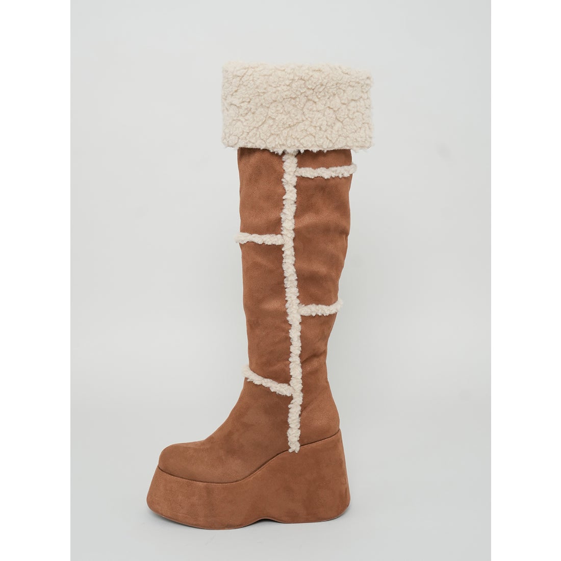 ダーリッチ Darich フェイクムートンニーハイブーツ （キャメル） -靴