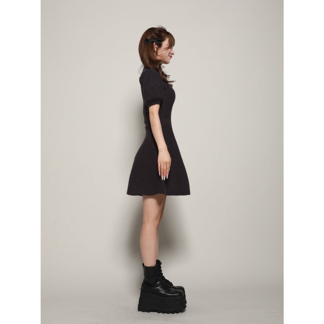 ダーリッチ Darich DDパフスリーブニットミニワンピース （ピンク